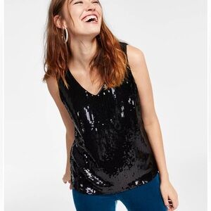 NWT International concepts Navy racer
back sequin tank top Size M